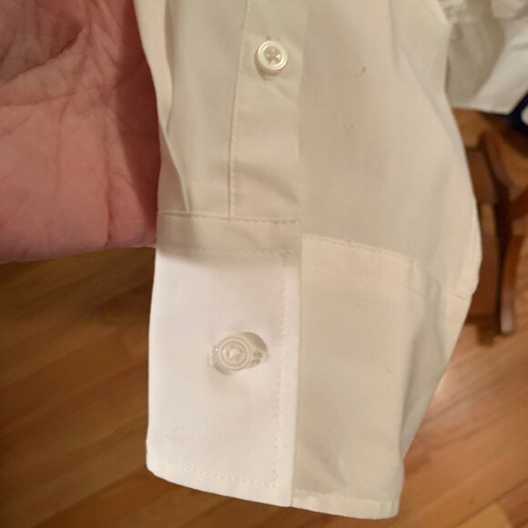 Calvin Klein white gathered button down the front shirt. - Picture 6 of 8